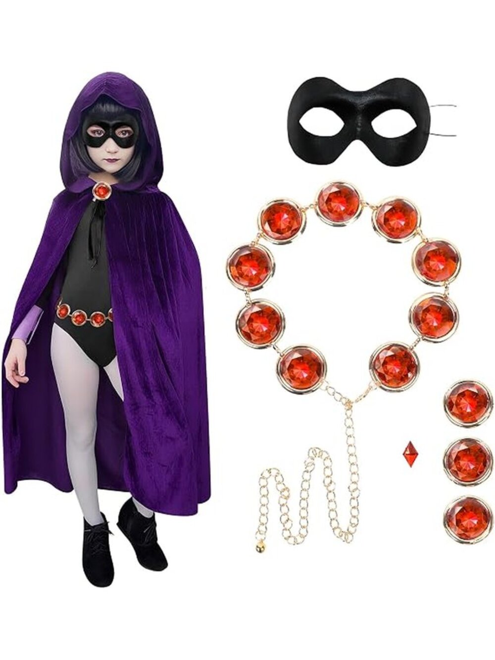 Kids Halloween Costume Hooded Cape with Adjustable Waist Chain